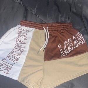 Brown, tan, and white Los Angeles shorts